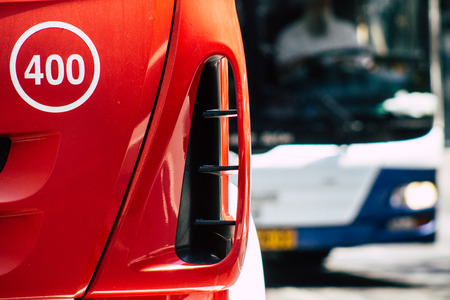 Tel Aviv Israel July 22, 2019 View of a Israeli fire truck parked in the streets of Tel Aviv in the...