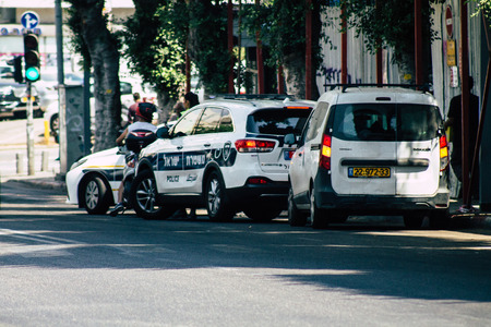 Tel Aviv Israel July 21, 2019 View of a Israeli police car rolling in the streets of Tel Aviv in the afternoonのeditorial素材