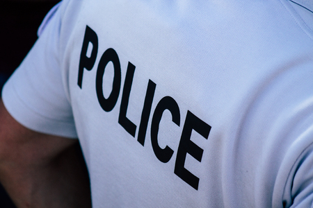 Reims France June 1, 2019 View of French policemen patrolling in the streets of  Reims in the afternoonのeditorial素材