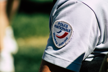 Reims France June 1, 2019 View of French policemen patrolling in the streets of  Reims in the afternoonのeditorial素材