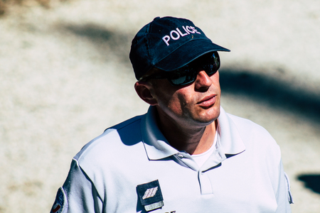 Reims France June 1, 2019 View of French policemen patrolling in the streets of  Reims in the afternoonのeditorial素材