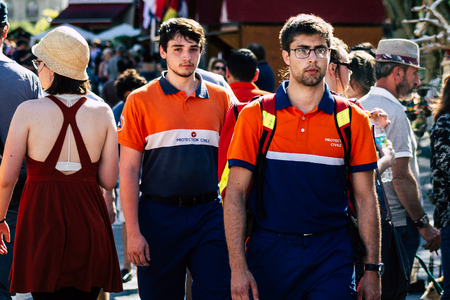 Reims France June 1, 2019 View of a team of French civil protection patrolling the streets of Reims after middayのeditorial素材