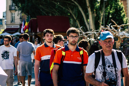 Reims France June 1, 2019 View of a team of French civil protection patrolling the streets of Reims after middayのeditorial素材