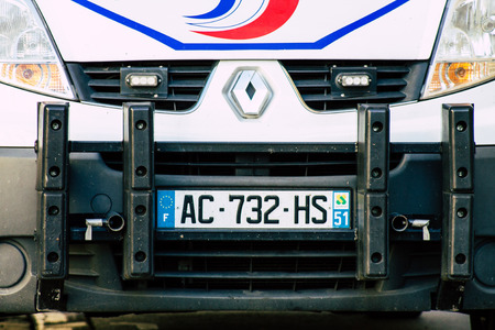 Reims France June 1, 2019 View of French police car parked in the streets of Reims in the afternoonのeditorial素材
