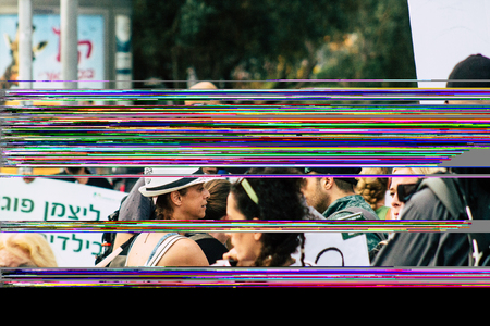 Tel Aviv Israel August 1, 2019 View of unknown Israeli people taking part in a political...