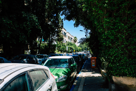 Tel Aviv Israel August 5, 2019 View of traditional street of Tel Aviv center in the afternoonのeditorial素材