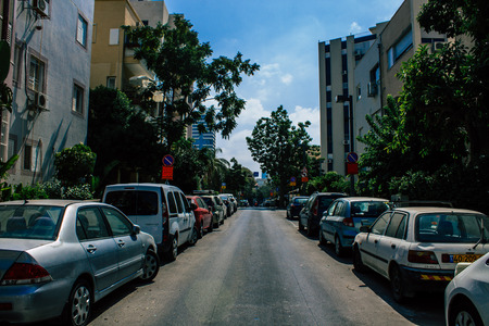 Tel Aviv Israel August 5, 2019 View of traditional street of Tel Aviv center in the afternoonのeditorial素材