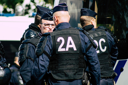 Paris France May 11, 2019 View of men of the French National Police walking in the streets of Paris in the afternoonのeditorial素材