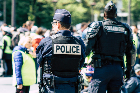 Paris France May 11, 2019 View of men of the French National Police walking in the streets of Paris in the afternoonのeditorial素材