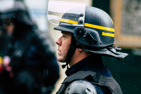 Paris France May 11, 2019 View of men of the French National Police walking in the streets of Paris in the afternoonのeditorial素材