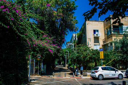 Tel Aviv Israel August 5, 2019 View of traditional street of Tel Aviv center in the afternoonのeditorial素材