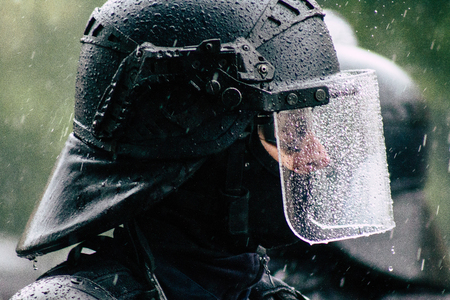 Paris France May 11, 2019 View of men of the French National Police walking in the streets of Paris in the afternoonのeditorial素材