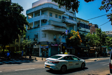 Tel Aviv Israel August 5, 2019 View of traditional street of Tel Aviv center in the afternoonのeditorial素材