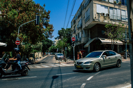 Tel Aviv Israel August 5, 2019 View of traditional street of Tel Aviv center in the afternoonのeditorial素材