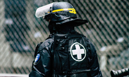 Paris France May 11, 2019 View of men of the French National Police walking in the streets of Paris in the afternoonのeditorial素材