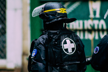 Paris France May 11, 2019 View of men of the French National Police walking in the streets of Paris in the afternoonのeditorial素材