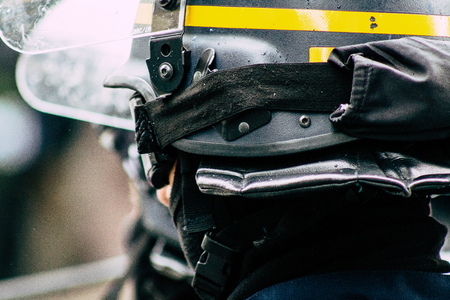 Paris France May 11, 2019 View of men of the French National Police walking in the streets of Paris in the afternoonのeditorial素材