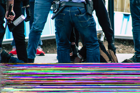 Reims France May 18, 2019 View of the French National Police squad intervening in the streets of Reims during the riots in the afternoonのeditorial素材