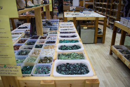 Tel Aviv Israel August 15, 2019 View of semiprecious stones sold in a gemstone shop in Tel Aviv in the afternoonのeditorial素材