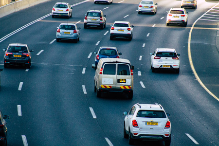 Tel Aviv Israel August 17, 2019 View of the traffic circulation in the highway of Tel Aviv in the afternoonのeditorial素材