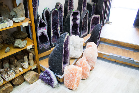 Tel Aviv Israel August 15, 2019 View of semiprecious stones sold in a gemstone shop in Tel Aviv in the afternoonのeditorial素材