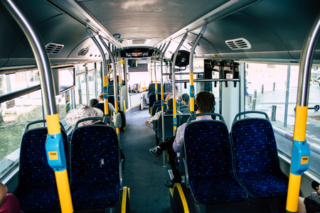 Tel Aviv Israel August 19, 2019 View of unknown Israeli people traveling on public transport of the city of Tel Aviv in the afternoonのeditorial素材