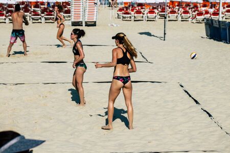 Tel Aviv Israel August 25, 2019 View of unknown Israeli girl playing National Beach volleyball...