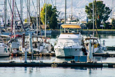 Athens Greece September 9, 2019 View of the boats moored in the marina of the city of Athens in the...