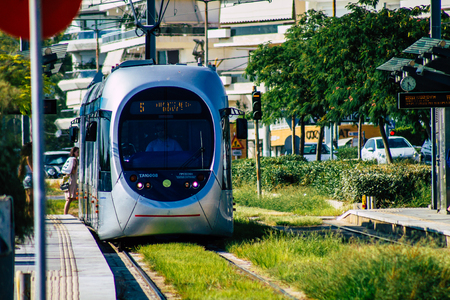 Athens Greece September 9, 2019 View of The Athens Tram, the modern public tram network system serving Athens, the tram is one of the best means of transport to get to the southeast coastのeditorial素材