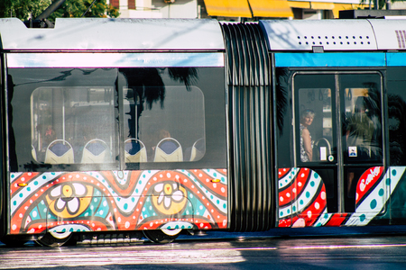 Athens Greece September 9, 2019 View of The Athens Tram, the modern public tram network system serving Athens, the tram is one of the best means of transport to get to the southeast coastのeditorial素材