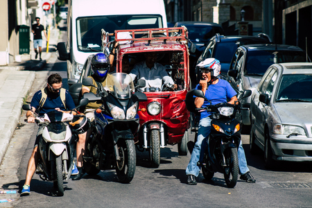 Athens Greece September 5, 2019 View of traffic circulation motorcycles in the streets of Athens in...