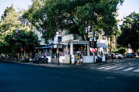 Tel Aviv Israel August 24, 2019 View of unknown people walking in the streets of Tel Aviv in the afternoonのeditorial素材