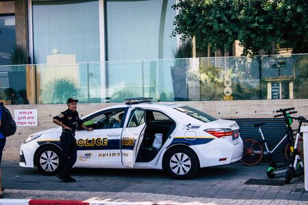 Tel Aviv Israel September 18, 2019 View of a Israeli police officer in the streets of Tel Aviv in the afternoonの写真素材