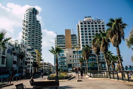 Tel Aviv Israel September 20, 2019 View of unknowns Israeli people walking in the streets of Tel Aviv in the afternoonの写真素材