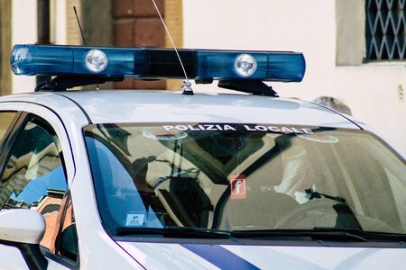 Sutri Italy September 18, 2019 View of a local Italian police car parked in the streets of the medieval town of Sutriの写真素材