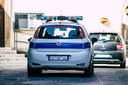 Sutri Italy September 18, 2019 View of a local Italian police car rolling in the streets of the...