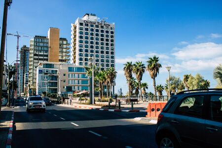 Tel Aviv Israel September 27, 2019 View of a Israeli police car rolling in the streets of Tel Aviv in the afternoonの写真素材