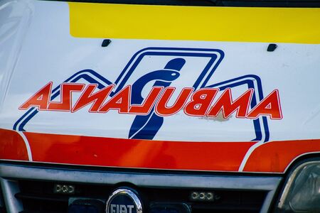 Rome Italy September 29, 2019 View of a Italian ambulance parked in the streets of Rome in the...