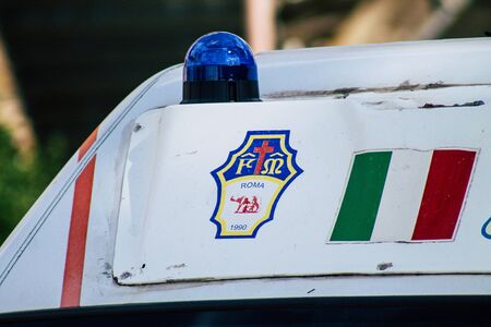 Rome Italy September 29, 2019 View of a Italian ambulance parked in the streets of Rome in the...