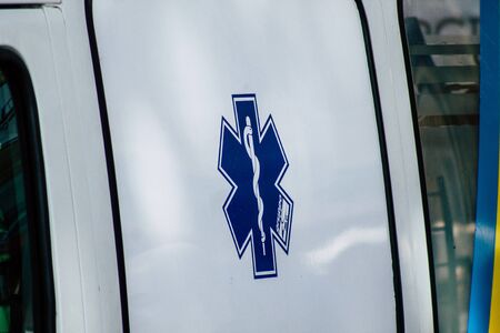 Rome Italy September 29, 2019 View of a Italian ambulance parked in the streets of Rome in the morningの写真素材