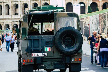 Rome Italy September 29, 2019 View of a Italian military car rolling through the streets of Rome in the morningの写真素材