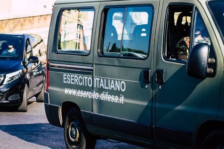 Rome Italy September 29, 2019 View of a Italian military car rolling through the streets of Rome in...