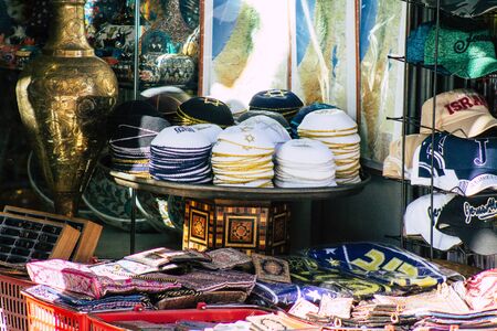 Jerusalem Israel October 06, 2019 Closeup of decorative objects sold in a souvenirs shop at the bazaar of the Old city of Jerusalem in the morningの写真素材