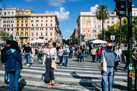 Rome Italy October 18, 2019 View of unknowns people walking in the streets of Rome in the afternoonの写真素材