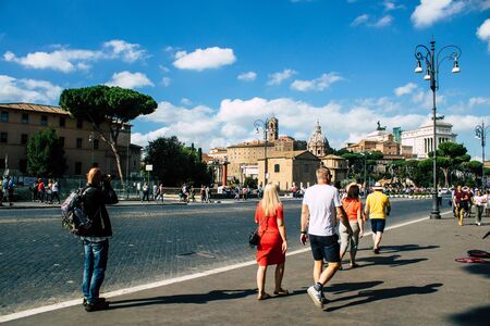 Rome Italy October 18, 2019 View of unknowns people walking in the streets of Rome in the afternoonの写真素材