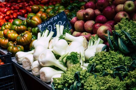 Rome Italy October 18, 2019 Closeup of various vegetables sold at the Triomphale market place in Rome in the afternoonの写真素材