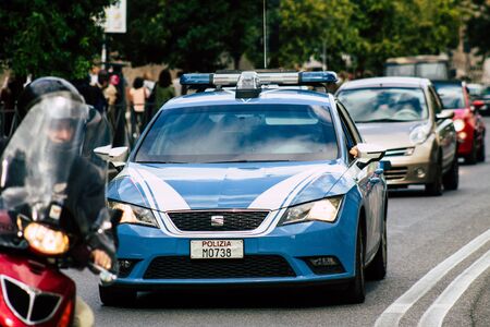 Rome Italy October 18, 2019 View of an Italian police car rolling in the streets of Rome in the...