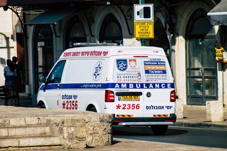 Tel Aviv Israel October 03, 2019 View of a Israeli ambulance rolling in the streets of Tel Aviv in the afternoonの写真素材