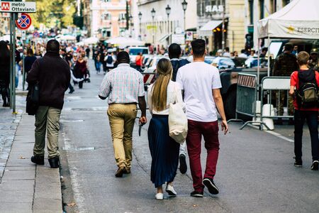 Rome Italy October 18, 2019 View of unknowns people walking in the streets of Rome near Vatican city in the afternoonの写真素材