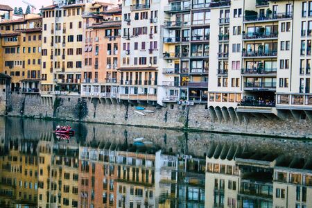 Florence Italy October 10, 2019 View of historical building in the streets of Florence in the eveningの写真素材